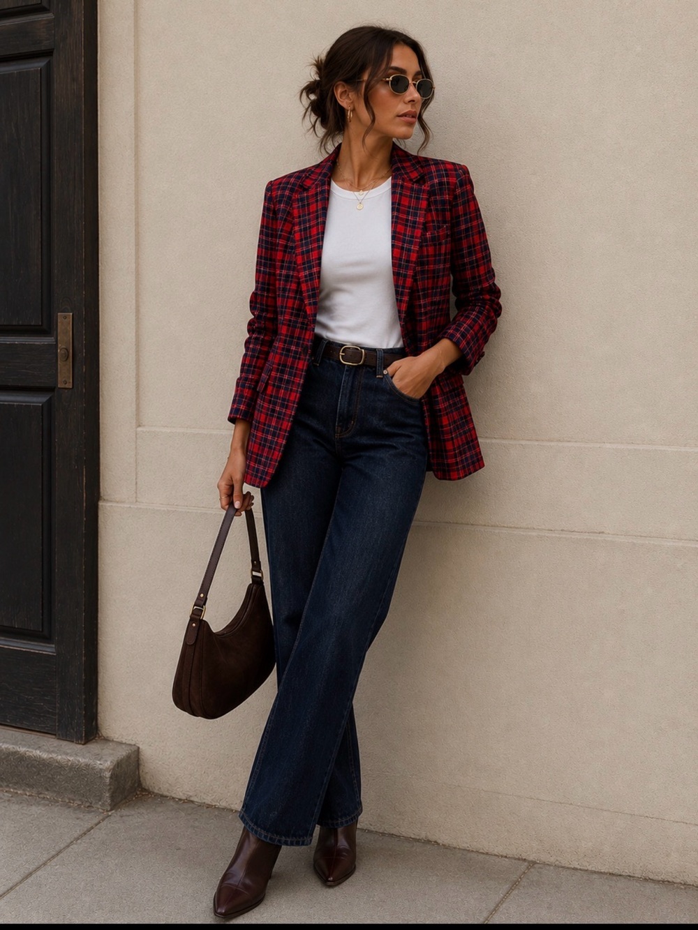 Pendleton Red Plaid Preppy Dark  Academia Women's Virgin Wool‎ Blazer Size 6